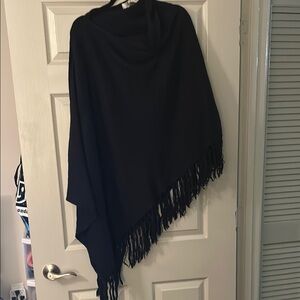 Elegant Black Fringed Poncho